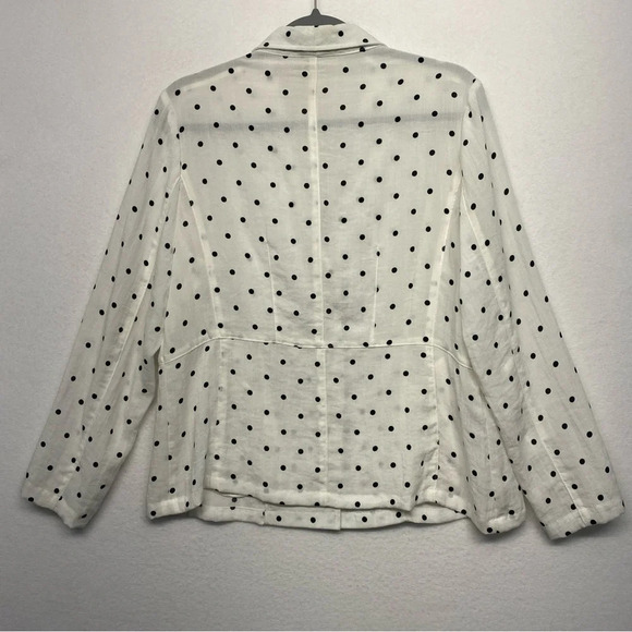 Fridaze 100% Linen Blazer Jacket Polka Dot White Lagenlook Art to Wear M - Picture 2 of 7